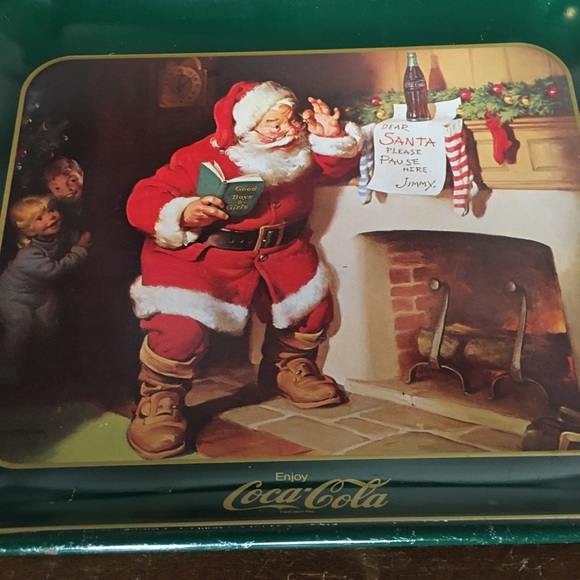 Coca-Cola Metal Serving Tray With Santa - Picture 2 of 6